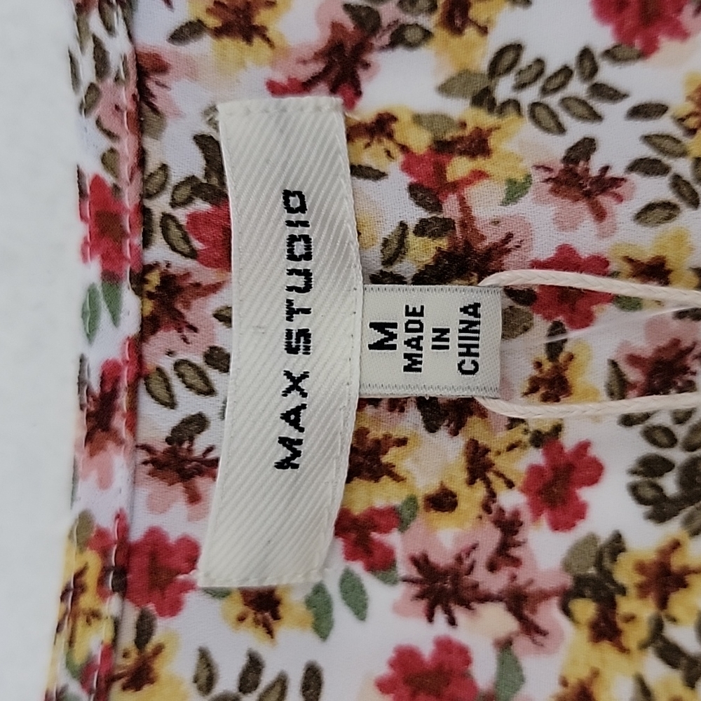 New Max Studio Boho Floral Print Ruffled Trim Short Sleeve Top M - Picture 7 of 12